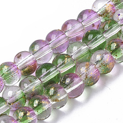 Transparent Spray Painted Glass Bead Strands, with Golden Foil, Round, Medium Sea Green, 4~5mm, Hole: 0.9~1.2mm, about 95~103pcs/Strand, 13.78 inch~14.88 inch(35~37.8cm)(GLAA-N035-03A-B01)
