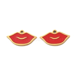 Ion Plating(IP) 304 Stainless Steel Enamel Charms, Real 18K Gold Plated, Lip Charm, Red, 7.5x14x1.5mm, Hole: 1mm(STAS-M102-60G)