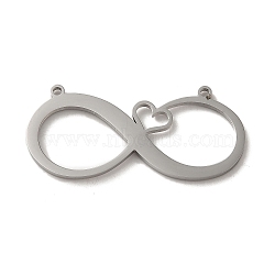 304 Stainless Steel Pendants, Laser Cut, Infinity with Heart Charm, Stainless Steel Color, 17x36.5x1.3mm, Hole: 1.4mm. (STAS-R117-01P)