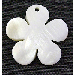 Shell Pendants, Flower, White, about 30mm in diameter, hole: 1mm(X-PBB180Y)