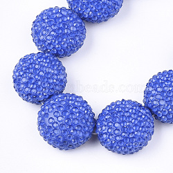 Handmade Polymer Clay Beads, with Acrylic Rhinestone, Flat Round, Berry Beads, Royal Blue, 18.5~19x10~12mm, Hole: 0.8mm(RB-S058-04D)