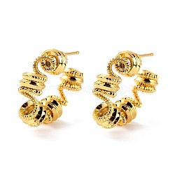 Twist C-shape Stud Earrings for Her, Half Hoop Earrings, Open Hoop Earrings, Cadmium Free & Lead Free, Real 18K Gold Plated, 24x7mm, Pin: 1mm(EJEW-C002-21G-RS)