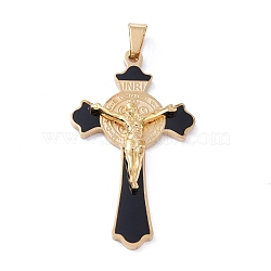Easter Theme Vacuum Plating 304 Stainless Steel Enamel Pendants, Crucifix Cross, Black, 55x31x6mm, Hole: 9.5x4.5mm(STAS-A053-19G-A)