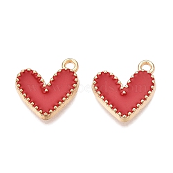 Rack Plating Alloy Enamel Charms, Heart Charm, Golden, FireBrick, 14.5x13x2mm, Hole: 1.6mm(ENAM-N056-343G-C)