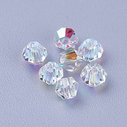 K9 Glass Beads, Faceted, Bicone, Crystal AB, 3x3mm, Hole: 0.8mm(RGLA-F063-A-001AB)