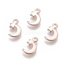201 Stainless Steel Charms, Moon with Star, Rose Gold, 11x7x1mm, Hole: 1.5mm(STAS-H436-48RG)