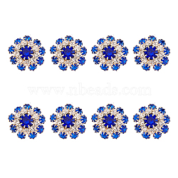 8Pcs 1-Hole Golden Tone Alloy Rhinestone Shank Buttons, Garment Accessories, Flower, Capri Blue, 21~22x9.5mm, Hole: 1.6mm(BUTT-DC0001-08)