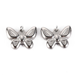 Non-Tarnish 304 Stainless Steel Charms, with Jump Rings, Butterfly, Stainless Steel Color, 13x17x2.5mm, Jump Ring: 3.8x0.5mm, 2.8mm inner diameter(STAS-S116-121P)