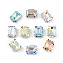 Brass Glass Rhinestone Sew on Rhinestones, Rectangle, Faceted, Mixed Color, Platinum, 8x6x5mm, Hole: 0.8mm(RGLA-U001-08P-01)