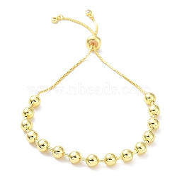 Long-Lasting Plated Brass Round Bead Slider Beacelets for Women Men, Cadmium Free & Lead Free, Real 18K Gold Plated, 10-5/8 inch(27cm), Bead: 5mm(BJEW-E089-01G-03)