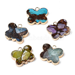 Butterfly Assembled Natural Bronzite and Natural & Synthetic Gemstone Pendants, with Iron Loop and Brass Edge, Light Gold, Dyed, Mixed Color, 17x20.5x5mm, Hole: 2mm(G-N330-55)
