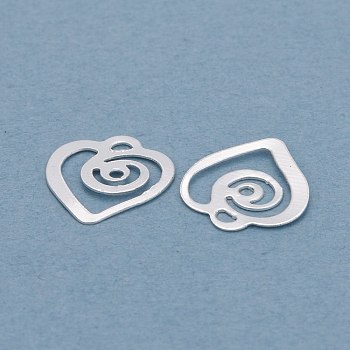 Brass Charms, Hollow, Heart, 925 Sterling Silver Plated, 8x8.5x0.5mm, Hole: 0.7mm