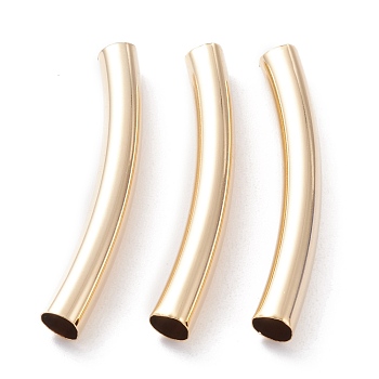Brass Tube Beads, Long-Lasting Plated, Curved Beads, Tube, Real 24K Gold Plated, 40x5mm, Hole: 4mm