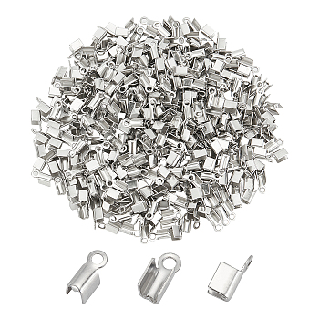 304 Stainless Steel Folding Crimp Ends, Stainless Steel Color, 9x4x4mm, Hole: 2mm, 400pcs/box