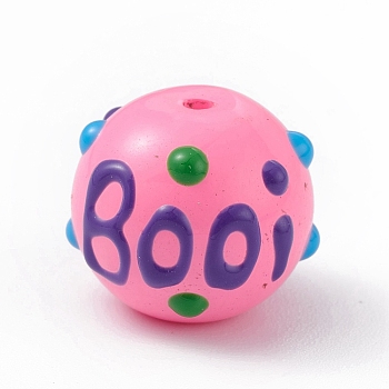 Opaque Painted Glass Beads, Round with Handmade Enamel Smearing BOOi, Pearl Pink, 13.5x13mm, Hole: 1.4mm