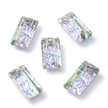 Embossed Glass Rhinestone Pendants, Rectangle, Faceted, Vitrail Light, 14x7x4.2mm, Hole: 1.5mm