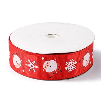 1 Roll Christmas Printed Polyester Grosgrain Ribbons, Santa Claus Snowflake Flat Ribbons, Red, 1 inch(25mm), about 20.00 Yards(18.29m)/Roll