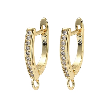Brass Micro Pave Clear Cubic Zirconia Hoop Earring Findings, Latch Back with Loop, Long-Lasting Plated, Rack Plating, Lead Free & Cadmium Free, Real 18K Gold Plated, 21x12x3mm, Hole: 2.5mm, Pin: 0.8mm
