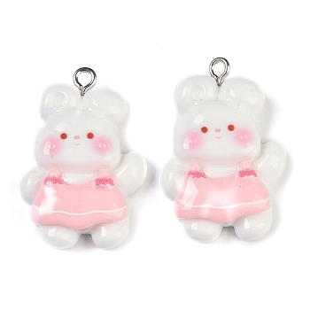 Rabbit Resin Pendants, with Platinum Iron Loops, White, 30.5x20.5x8mm, Hole: 2mm