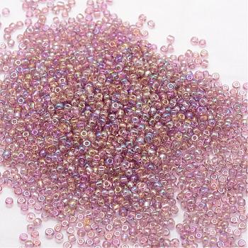 8/0 Round Glass Seed Beads, Grade A, Transparent Colours Rainbow, Rosy Brown, 2.8~3.2mm, Hole: 1.0mm, about 1500pcs/50g