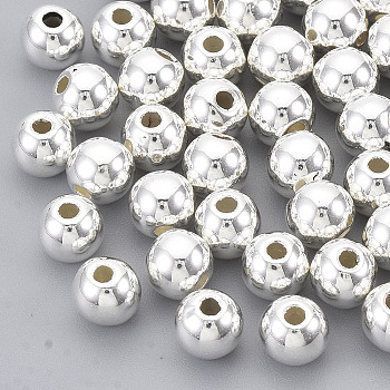 CCB Plastic Beads, Round, Silver Color Plated, 5.5~6x5mm, Hole: 1.8mm, about 428pcs/50g