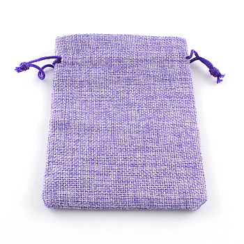 Polyester Imitation Burlap Packing Pouches Drawstring Bags, Medium Purple, 9x7cm