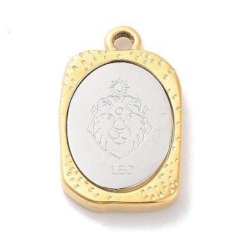 304 Stainless Steel Pendants, Rectangle with Twelve Constellations Charm, Golden & Stainless Steel Color, Leo, 23x14.5x3mm, Hole: 2mm