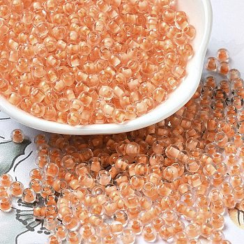 Transparent Glass Round Seed Beads, Inside Colours, Round, Saddle Brown, 6/0, 4x3mm, Hole: 1.2mm, about 7258pcs/pound