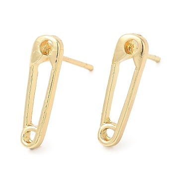 Safety Pin Shape Alloy Stud Earrings for Men Women, with 304 Stainless Steel Steel Pin, Cadmium Free & Lead Free, Light Gold, 15x4mm