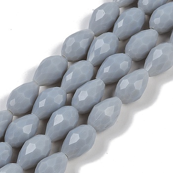 Opaque Solid Color Beads Strands, Faceted, Teardrop, Light Grey, 15x10mm, Hole: 1.6mm, about 46~48pcs/strand, 27.95 inch(71cm)