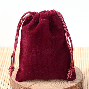 Rectangle Velvet Pouches, Gift Bags, Dark Red, 15x10cm