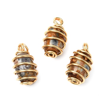 Natural Fire Crackle Agate Pendants, with Real 18K Gold Plated Eco-Friendly Copper Wire, Barrel, 21x12~12.5mm, Hole: 3.5mm