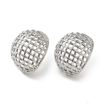 Rack Plating Brass Hollow Dome Stud Earrings for Women, Lead Free & Cadmium Free, Long-Lasting Plated, Platinum, 24x21mm