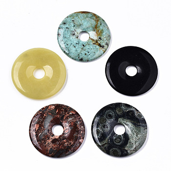 Natural & Synthetic Mixed Gemstone Pendants, Donut/Pi Disc, Donut Width: 19~20mm, 48~50x6~7mm, Hole: 10.5mm