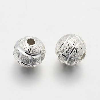 Round Brass Beads, Silver Color Plated, 6mm, Hole: 1.2mm