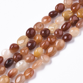 Natural Golden Silk Jade Beads Strands, Tumbled Stone, Nuggets, 7~12x7~10x5~8mm, Hole: 1mm, about 39~43pcs/strand, 16.14 inch(41cm)