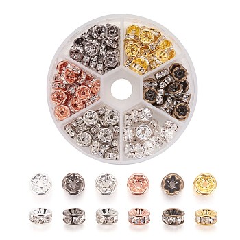 Brass Rhinestone Spacer Beads, Grade AAA, Straight Flange, Rondelle, Crystal, Mixed Color, 8x3.8mm, Hole: 1.5mm, 120pcs/box