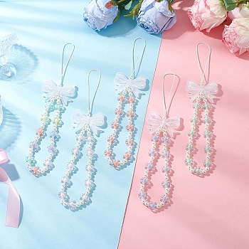 5Pcs Acrylic Mobile Straps, with Plastic Beads, Bowknot, Flower, Mixed Color, 217mm