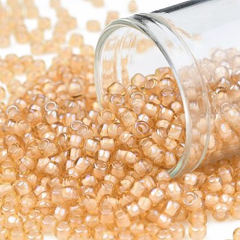 TOHO Round Seed Beads, Japanese Seed Beads, (391) Snowflake Lined Peach Luster, 8/0, 3mm, Hole: 1mm, about 222pcs/bottle, 10g/bottle