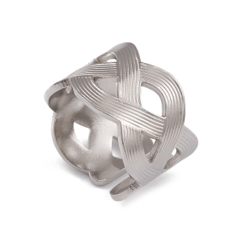 304 Stainless Steel Hollow Out Wave Open Cuff Rings for Women, Stainless Steel Color, Inner Diameter: 17.2mm