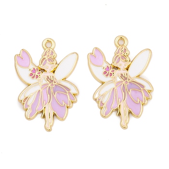 Rack Plating Alloy Enamel Pendants, Golden, Angel Charm, Lilac, 30.5x21x1.5mm, Hole: 1.8mm