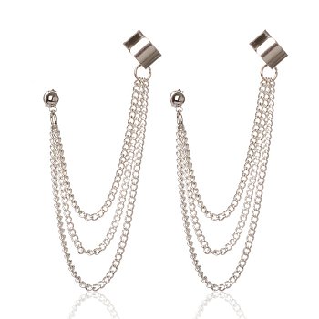 Stylish Iron Twisted Chains Ear Studs, with Brass Cuff Earring Findings, Platinum, 85mm