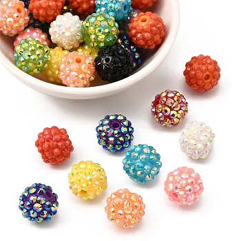 AB-Color Resin Rhinestone Beads, with Acrylic Round Beads Inside, for Bubblegum Jewelry, Mixed Color, 14mm, Hole: 2~2.5mm