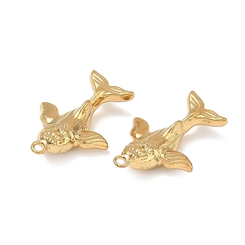 304 Stainless Steel Pendants, Whale Charms, Ion Plating(IP), Real 18K Gold Plated, 25x17x5.5mm, Hole: 1.8mm