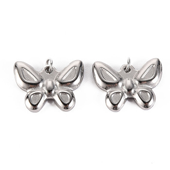 304 Stainless Steel Charms, with Jump Rings, Butterfly, Stainless Steel Color, 13x17x2.5mm, Jump Ring: 3.8x0.5mm, 2.8mm inner diameter