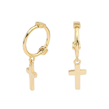 Simple and Stylish S925 Silver Cross Hoop Earrings for Daily Wear, Golden, 18x5x10mm