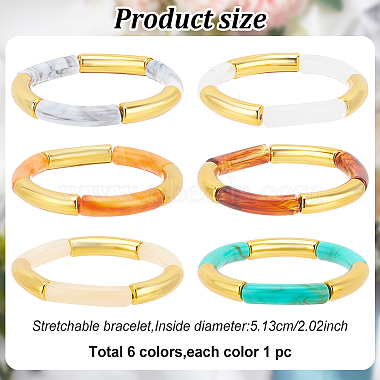 6Pcs 6 Colors Acrylic Curved Tube Beaded Stretch Braceles Set for Women(BJEW-AN0001-53)-7