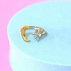304 Stainless Steel Micro Pave Cubic Zirconia Cuff Open Rings, Moon & Sun, Golden & Stainless Steel Color, US Size 7 1/4(17.5mm)(RJEW-P180-05A)