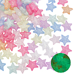 100Pcs Luminous Transparent Acrylic Beads, Star, with Glitter Powder, Glow in the Dark, Mixed Color, 20.5x22x10.5mm, Hole: 2mm(OACR-PA0002-04)