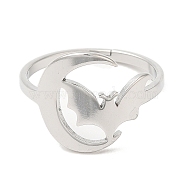 304 Stainless Steel Moon with Bat Adjustable Ring for Women, Stainless Steel Color, US Size 6 1/4(16.7mm)(RJEW-M149-04P)